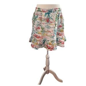 SIGRID OLSEN Beach/Tropical Mini Ruffle Hem Elastic Waist Skirt w/ Pockets (XL)